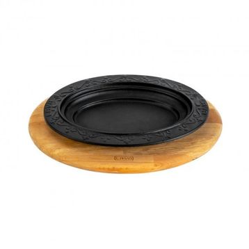 Lava 28x20 cm Siyah Döküm Oval Döner Kebap Tabağı Kayın Servis Ahşabı