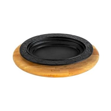 Lava 28x20 cm Siyah Döküm Oval Döner Kebap Tabağı Kayın Servis Ahşabı