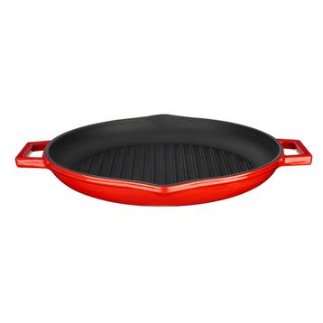 Lava 30 cm Kırmızı Döküm Demir Yekpare Çift Kulplu Yuvarlak Izgara Tavası