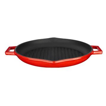 Lava 30 cm Kırmızı Döküm Demir Yekpare Çift Kulplu Yuvarlak Izgara Tavası