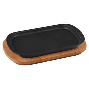 Lava 32x20 cm Ahşap Altlıklı Döküm Demir Servis Tabağı