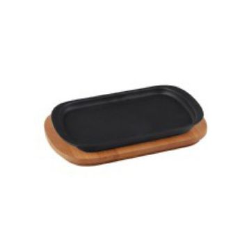 Lava 32x20 cm Ahşap Altlıklı Döküm Demir Servis Tabağı