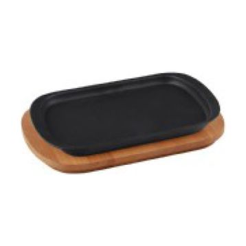 Lava 32x20 cm Ahşap Altlıklı Döküm Demir Servis Tabağı