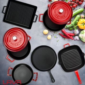 Lava 6x Trendy Serisi 8 Parça Kırmızı Döküm Tencere Tava Seti
