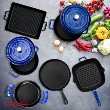 Lava 6x Trendy Serisi 8 Parça Mavi Döküm Tencere Tava Seti