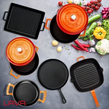 Lava 6x Trendy Serisi 8 Parça Turuncu Döküm Tencere Tava Seti