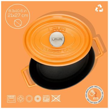 Lava Döküm 21x27 cm Demir Yekpare Kulplu Spring Serisi Turuncu Oval Tencere
