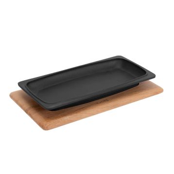 Lava Döküm 30x15 cm Dikdörtgen Servis Tabağı ve Kayın Servis Ahşabı