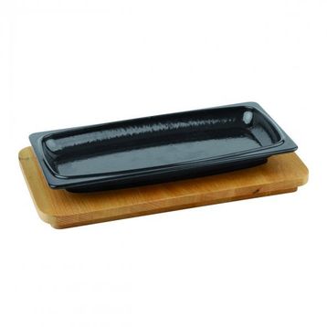 Lava Döküm 30x15 cm Dikdörtgen Servis Tabağı ve Kayın Servis Ahşabı