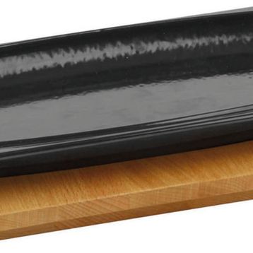 Lava Döküm 30x15 cm Dikdörtgen Servis Tabağı ve Kayın Servis Ahşabı