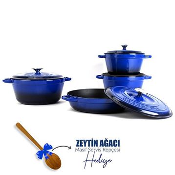 Lava Döküm 4X New Heritage Serisi Döküm Mavi Demir Tencere Tava Çeyiz Seti