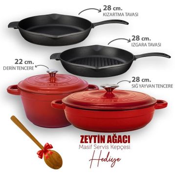 Lava Döküm 4X New Heritage Serisi Döküm Turuncu Demir Tencere Tava Çeyiz Seti