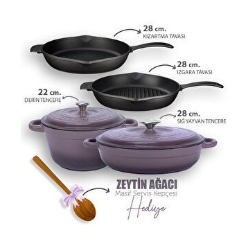 Lava Döküm 4Z New Heritage Serisi Mor Döküm Demir Tencere Tava Çeyiz Seti