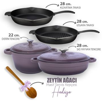 Lava Döküm 4Z New Heritage Serisi Mor Döküm Demir Tencere Tava Çeyiz Seti