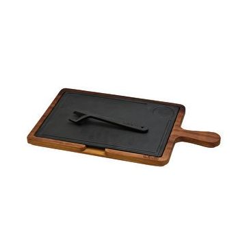 Lava Döküm Ahşap ve Döküm Demir Hot Plate Ölçü 22x33 cm Siyah Servis Tahtası