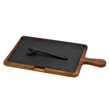 Lava Döküm Ahşap ve Döküm Demir Hot Plate Ölçü 22x33 cm Siyah Servis Tahtası