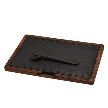 Lava Döküm Ahşap ve Döküm Demir Hot Plate Ölçü 22x33 cm Siyah Servis Tahtası