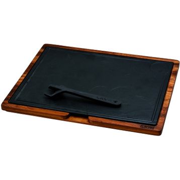 Lava Döküm Ahşap ve Döküm Demir Hot Plate Ölçü 30x40 cm Siyah Servis Tahtası