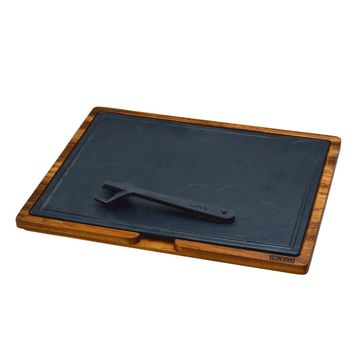Lava Döküm Ahşap ve Döküm Demir Hot Plate Ölçü 30x40 cm Siyah Servis Tahtası