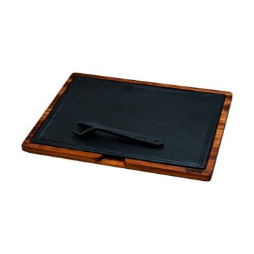 Lava Döküm Ahşap ve Döküm Demir Hot Plate Ölçü 30x40 cm Siyah Servis Tahtası