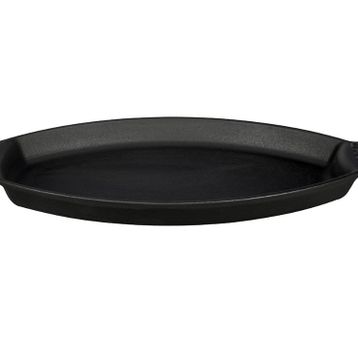 Lava Döküm Balık Tabağı Döküm Demir Yekpare Kulplu Ölçü 15x24 cm Siyah Kayın Servis Ahşabı