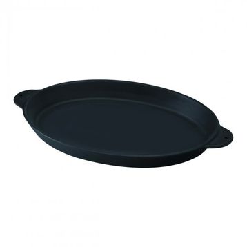 Lava Döküm Demir Yekpare Çift Kulplu 18x24 cm Siyah Döküm Oval Fajita Tabağı
