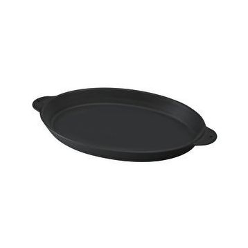 Lava Döküm Demir Yekpare Çift Kulplu 18x24 cm Siyah Döküm Oval Fajita Tabağı