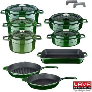 Lava Döküm Majolica Yeşil 8 Parça Tencere Tava Seti