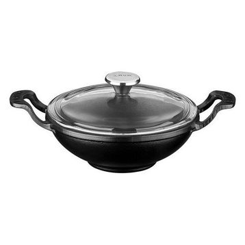 Lava Döküm Metal Kulplu Cam Kapaklı Wok Tava 16 Cm Siyah