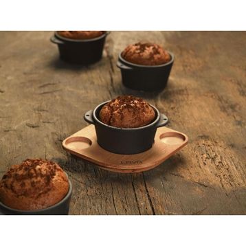 Lava Döküm Yuvarlak Sufle 8 CM Sos Kabı ve Ahşap Altlığı