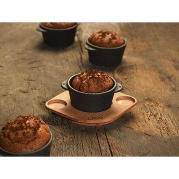 Lava Döküm Yuvarlak Sufle 8 CM Sos Kabı ve Ahşap Altlığı