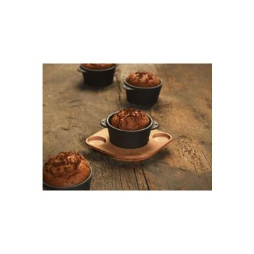 Lava Döküm Yuvarlak Sufle 8 CM Sos Kabı ve Ahşap Altlığı