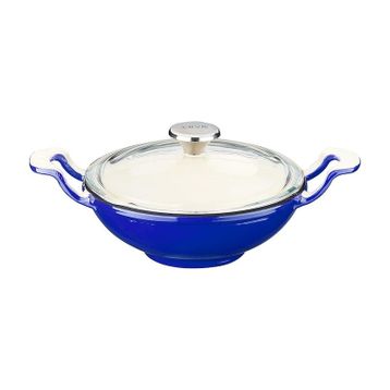 Lava Edition Serisi 16 cm Yekpare Kulplu Cam Kapaklı Döküm Mavi Mini Wok