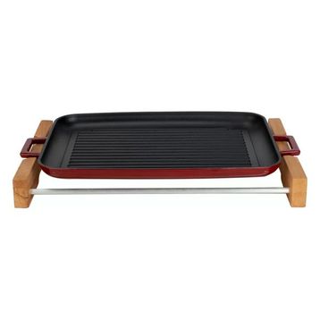 Lava Yekpare 31x42 cm Kayın Servis Ahşabı ve Döküm Çift Kulplu Dikdörtgen Izgara Tepsi