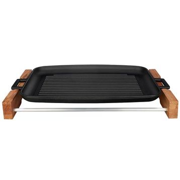 Lava Yekpare 31x42 cm Kayın Servis Ahşabı ve Döküm Çift Kulplu Dikdörtgen Izgara Tepsi