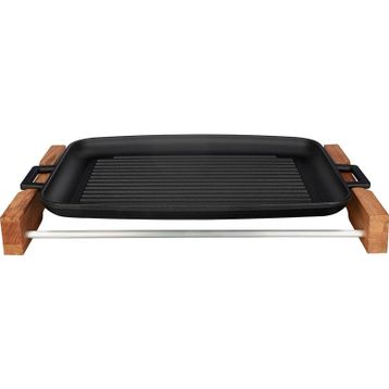 Lava Yekpare 31x42 cm Kayın Servis Ahşabı ve Döküm Çift Kulplu Dikdörtgen Izgara Tepsi