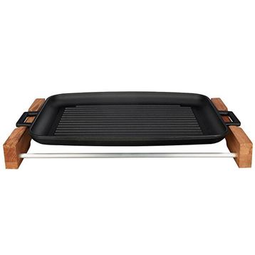 Lava Yekpare 31x42 cm Kayın Servis Ahşabı ve Döküm Çift Kulplu Dikdörtgen Izgara Tepsi