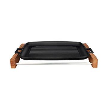 Lava Yekpare 31x42 cm Kayın Servis Ahşabı ve Döküm Çift Kulplu Dikdörtgen Izgara Tepsi