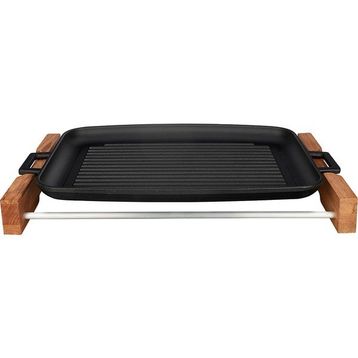 Lava Yekpare 31x42 cm Kayın Servis Ahşabı ve Döküm Çift Kulplu Dikdörtgen Izgara Tepsi