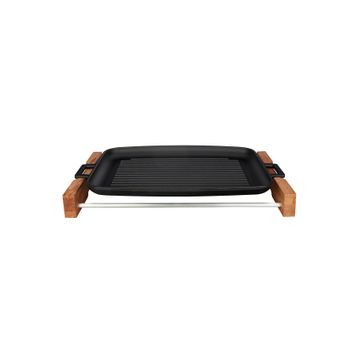 Lava Yekpare 31x42 cm Kayın Servis Ahşabı ve Döküm Çift Kulplu Dikdörtgen Izgara Tepsi