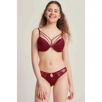 Le Jardin 5020 Silikonlu Taşlı Simli Bordo Sütyen Takım