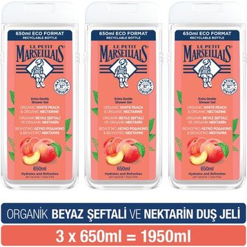 Le Petit Marseillais Beyaz Şeftali ve Nektarin 3x650 ml Duş jeli