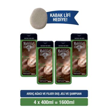 Le Petit Marseillais Men 4x400 ml Ardıç Ağacı ve Füjer Duş Jeli + Lif