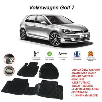 Leader Volkswagen Golf 7 Siyah 3D 2013 Sonrası Havuzlu Oto Paspas
