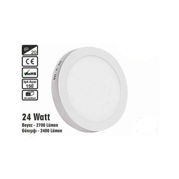 Led Tavan Spot Panel Yuvarlak Sıva Üstü 24 Watt Driverli Panel