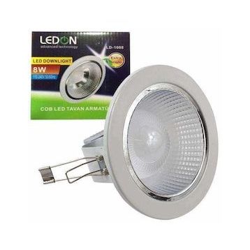 Ledon LD-1008 8W Beyaz Mercekli Downlight Cob Led Spot Lamba