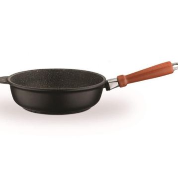 Leggno Fusion Siyah 20 cm Ahşap Saplı Granit Derin Tava