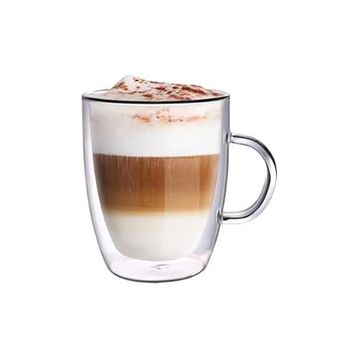 Leggno Vetro Borosilikat 400 ml Çift Camlı Kulplu Bardak
