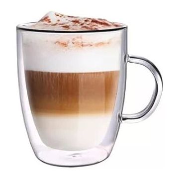 Leggno Vetro Borosilikat 400 ml Çift Camlı Kulplu Bardak