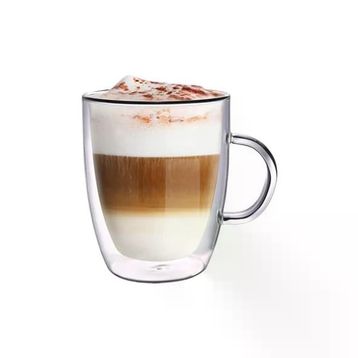 Leggno Vetro Borosilikat 400 ml Çift Camlı Kulplu Bardak